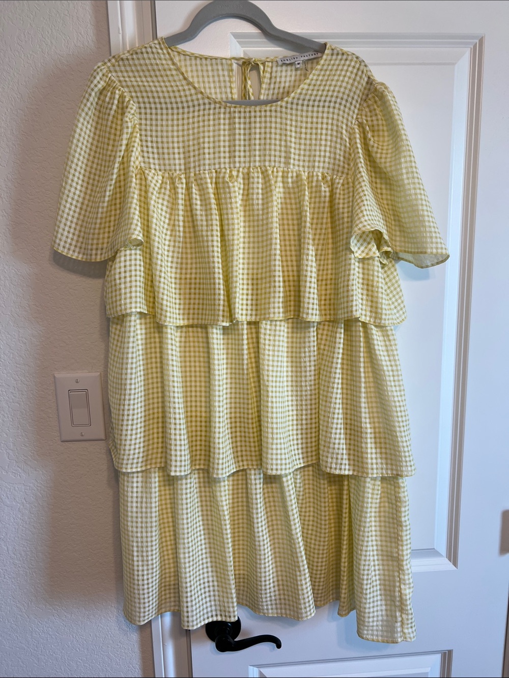English Factory Yellow Gingham Tiered Ruffle Dress